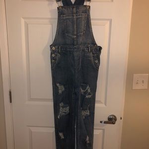 Denim Distressed Overalls
